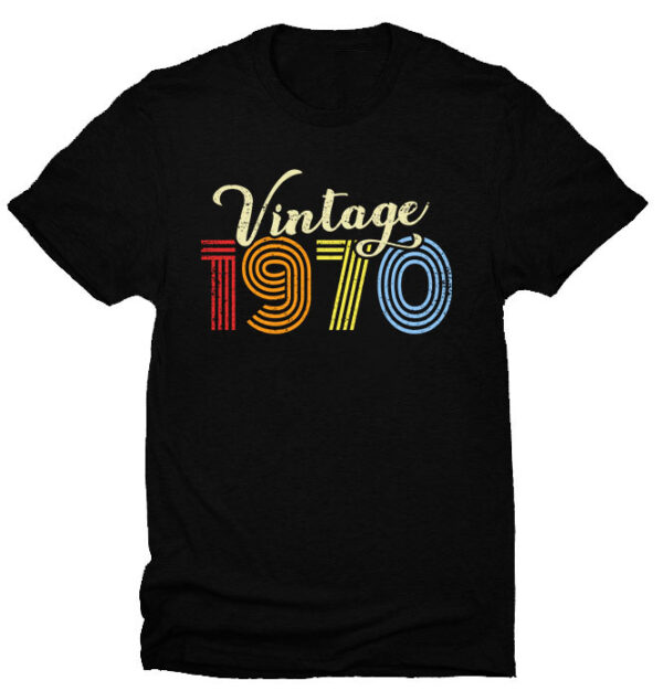 Retro 1970 Custom Birthday T-Shirt black tee