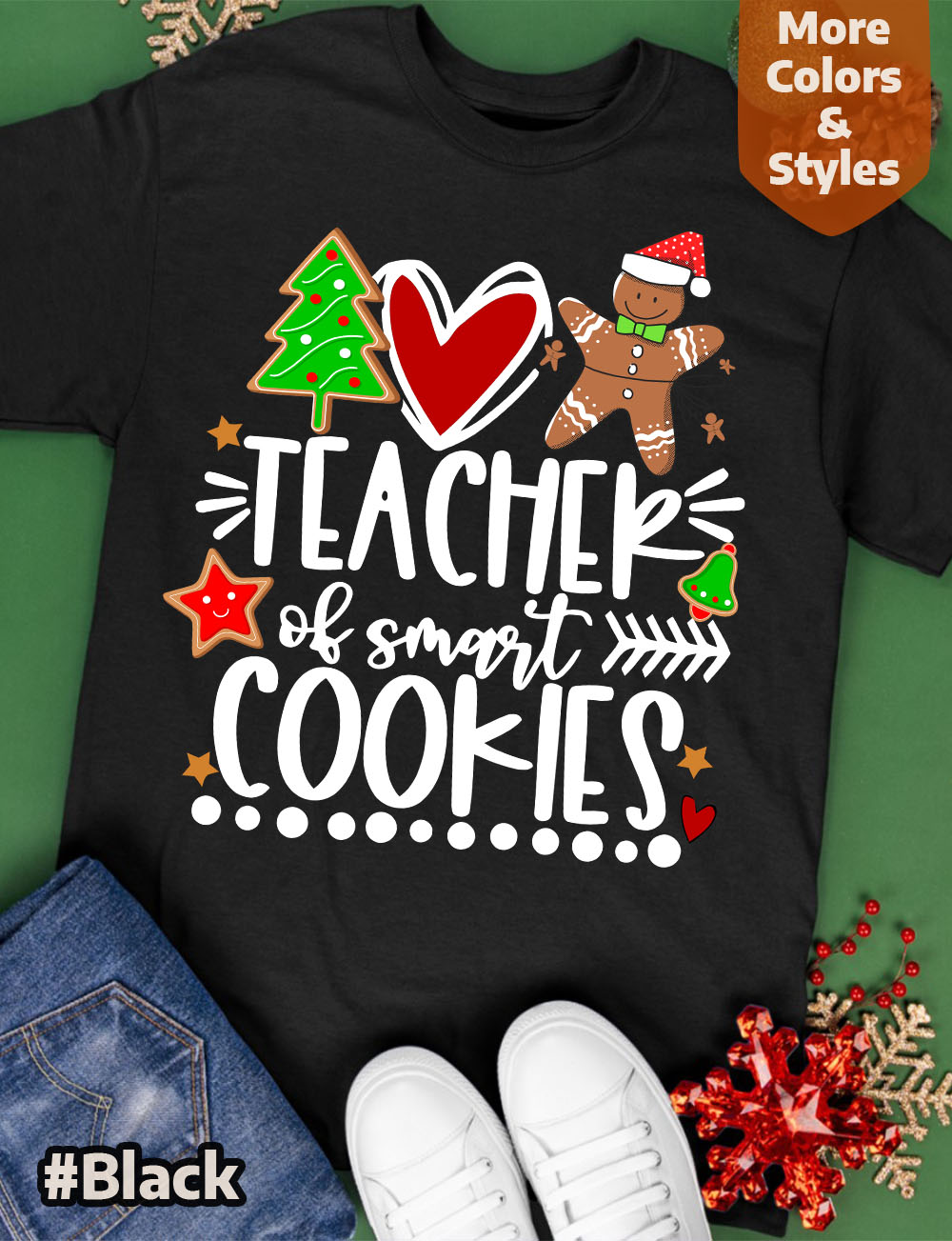 Teacher Of Smart Cookies Black T-Shirts for Christmas